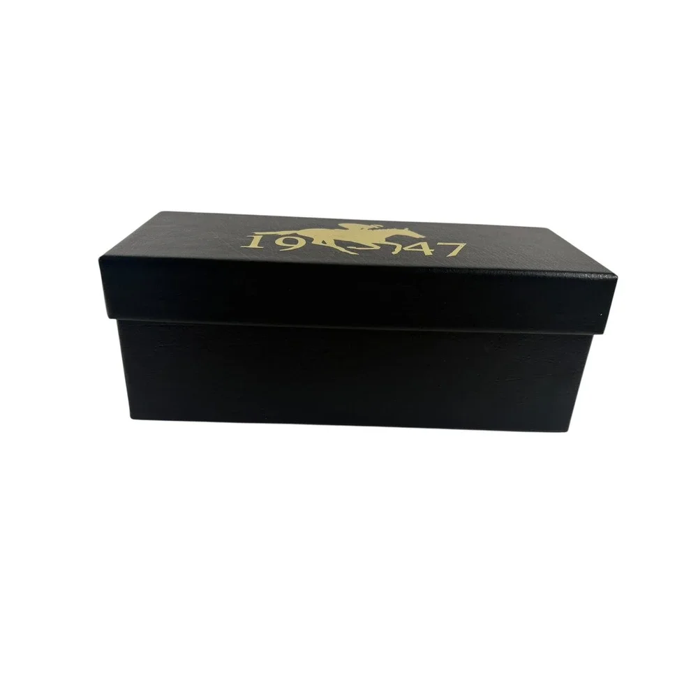 1947 Equestrian Horse Racing Storage Box Black Gold Faux Leather Excellent OS